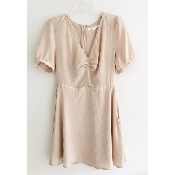 Anthropologie Avec Les Filles | Dress Small Brown V-neck A-line Skater Mini - Picture 1 of 10